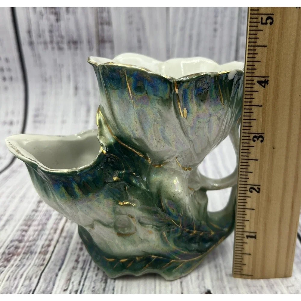 Antique German Porcelain Mustache Shaving Mug Luster Green Gold